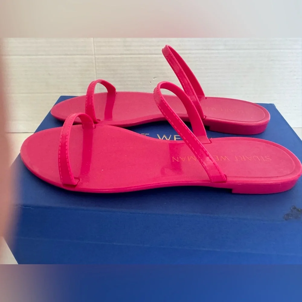NEW Stuart Weitzman Magenta pink Sawyer jelly‎ slide semi sheer rubber sandals 9